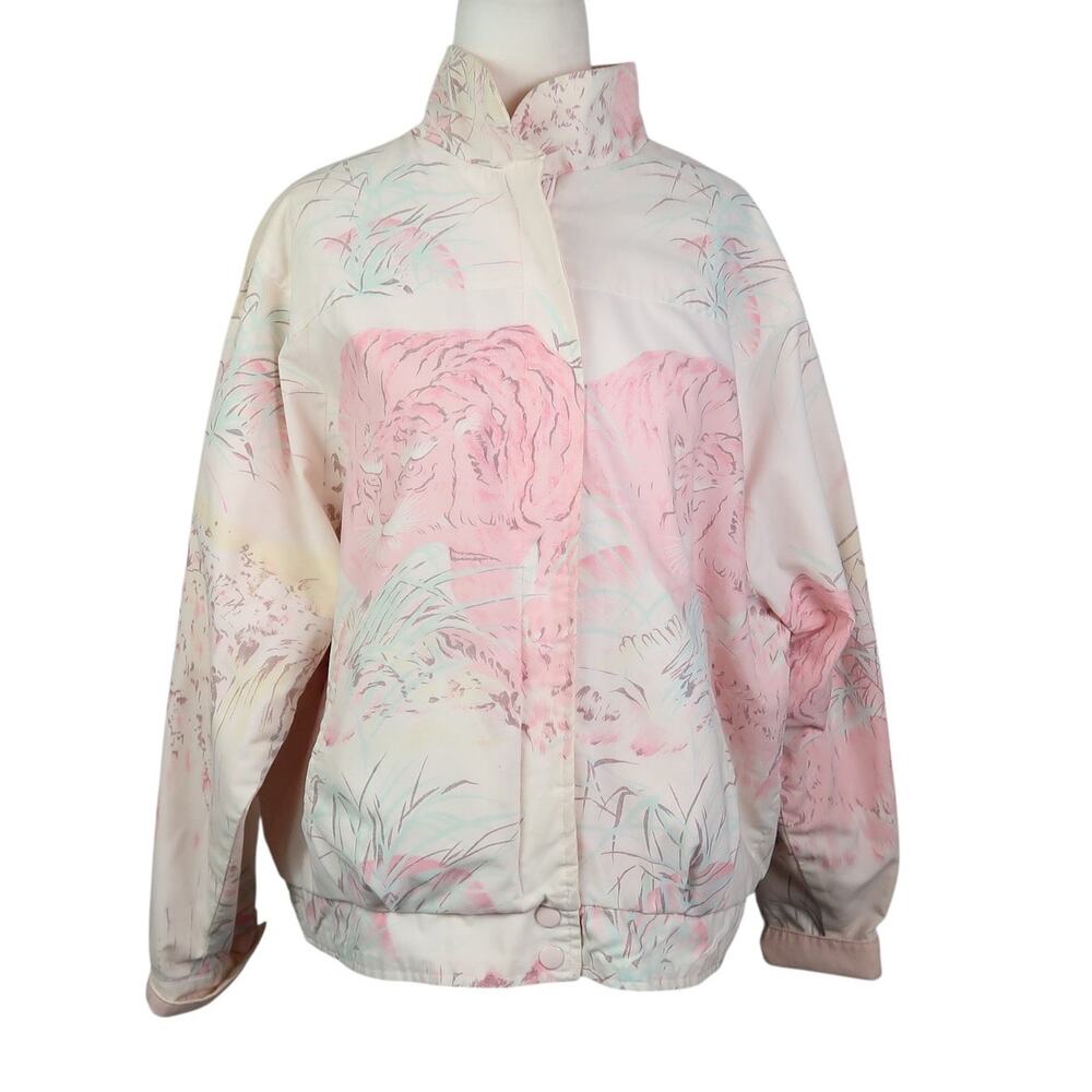 Vintage 80s White Tiger Reversible Tiger Print Pastel Pink Jacket M